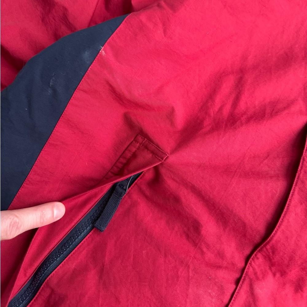 Vintage Nautica Sailing Jacket Mens XL Red Blue Colorblock Hideaway Hood Flaw - Picture 6 of 14